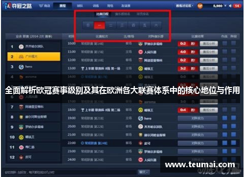 全面解析欧冠赛事级别及其在欧洲各大联赛体系中的核心地位与作用